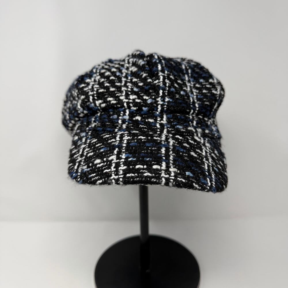 Vintage 1980s Black Blue White Tweed Ciao Newsboy Cap